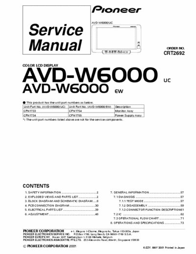 Pioneer AVD-W6000 [UC, EW] Service Manual Color Display _ Part 1/2 [tot file 5.939Kb] Pag. 77